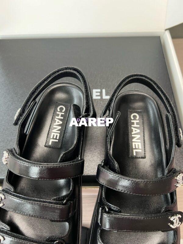 Replica Chanel Luxe 24SS Imported Shiny Lambskin Sandals G45628 Black 12