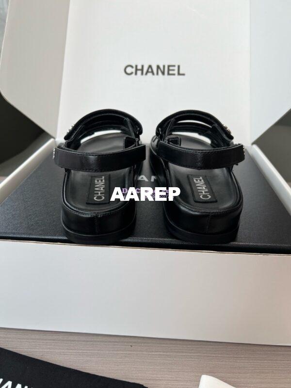 Replica Chanel Luxe 24SS Imported Shiny Lambskin Sandals G45628 Black 13