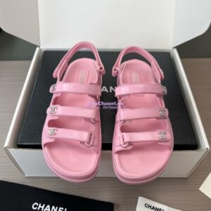 Replica Chanel Luxe 24SS Imported Shiny Lambskin Sandals G45628 Pink