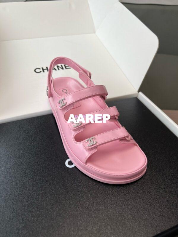 Replica Chanel Luxe 24SS Imported Shiny Lambskin Sandals G45628 Pink 5