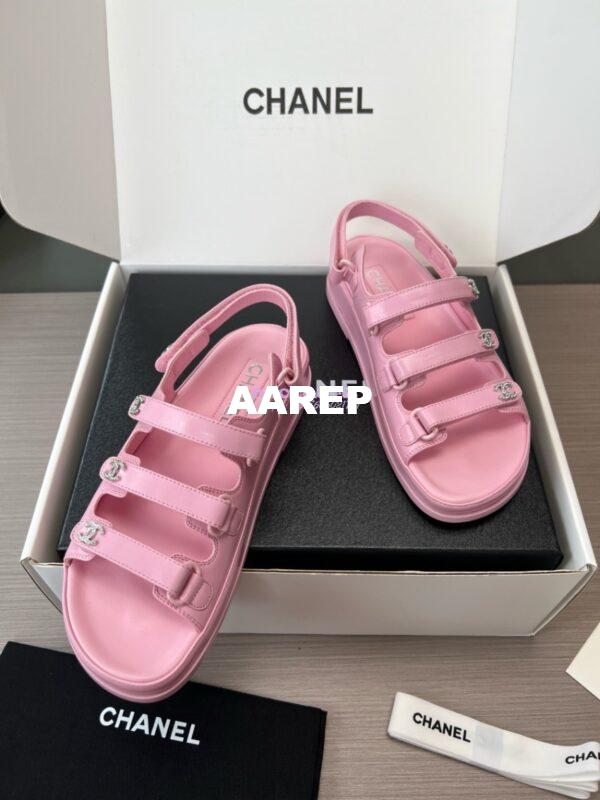 Replica Chanel Luxe 24SS Imported Shiny Lambskin Sandals G45628 Pink 6