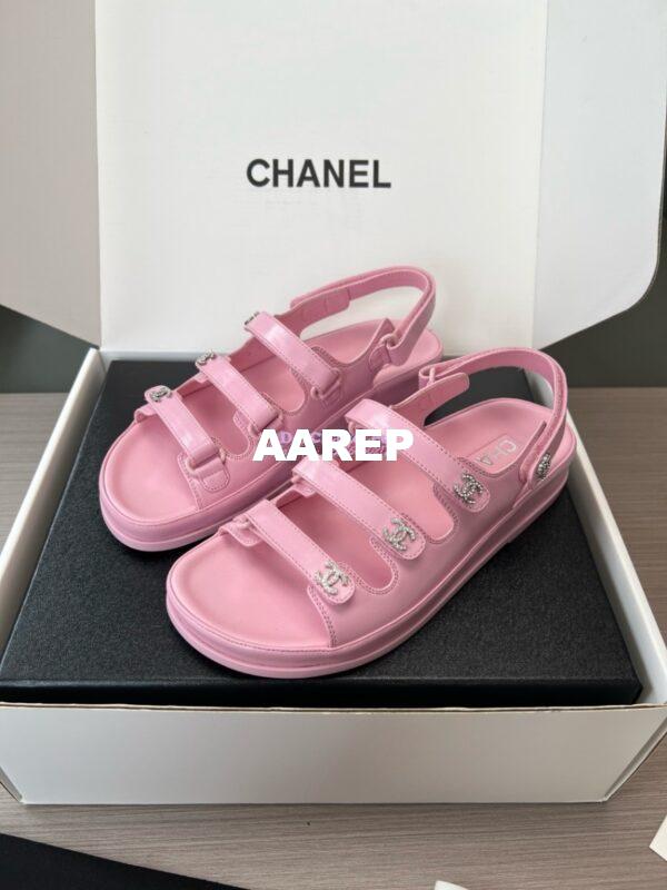 Replica Chanel Luxe 24SS Imported Shiny Lambskin Sandals G45628 Pink 7