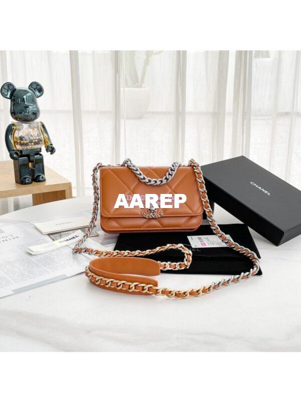 Replica Chanel 19 Wallet On Chain WOC AP0957 Orange Silver hardware 3