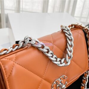 Replica Chanel 19 Wallet On Chain WOC AP0957 Orange Silver hardware 2