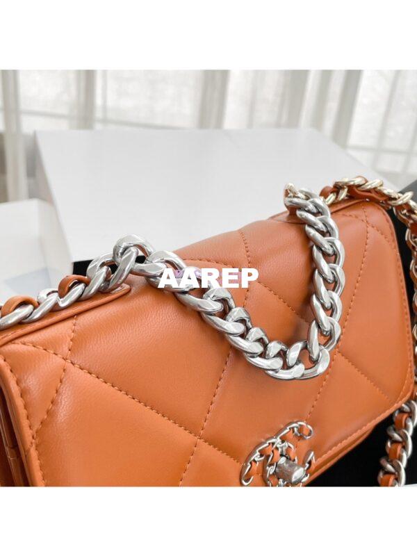 Replica Chanel 19 Wallet On Chain WOC AP0957 Orange Silver hardware 4