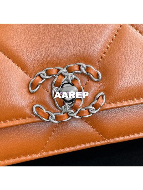 Replica Chanel 19 Wallet On Chain WOC AP0957 Orange Silver hardware 5