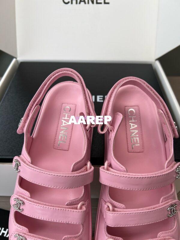 Replica Chanel Luxe 24SS Imported Shiny Lambskin Sandals G45628 Pink 11