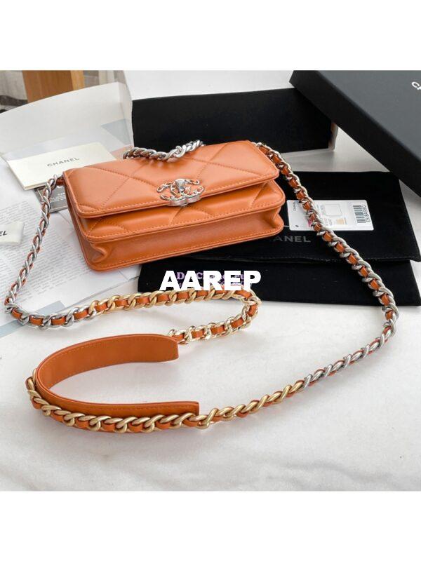 Replica Chanel 19 Wallet On Chain WOC AP0957 Orange Silver hardware 7
