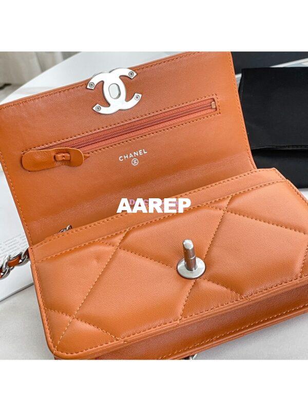 Replica Chanel 19 Wallet On Chain WOC AP0957 Orange Silver hardware 8