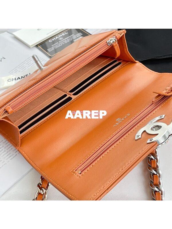 Replica Chanel 19 Wallet On Chain WOC AP0957 Orange Silver hardware 10