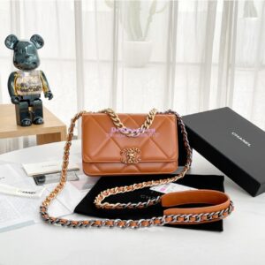 Replica Chanel 19 Wallet On Chain WOC AP0957 Orange Gold hardware