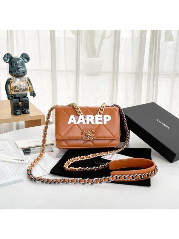 Replica Chanel 19 Wallet On Chain WOC AP0957 Orange Gold hardware 3