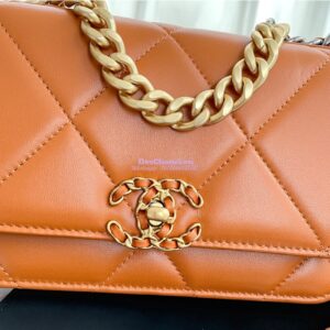 Replica Chanel 19 Wallet On Chain WOC AP0957 Orange Gold hardware 2