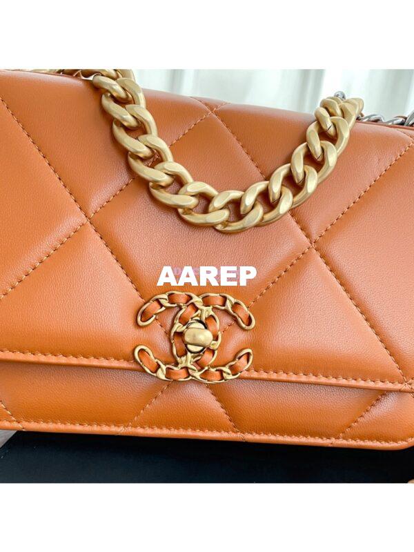Replica Chanel 19 Wallet On Chain WOC AP0957 Orange Gold hardware 4