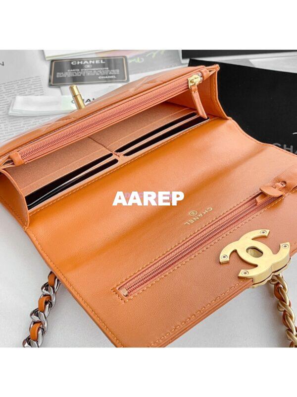 Replica Chanel 19 Wallet On Chain WOC AP0957 Orange Gold hardware 7