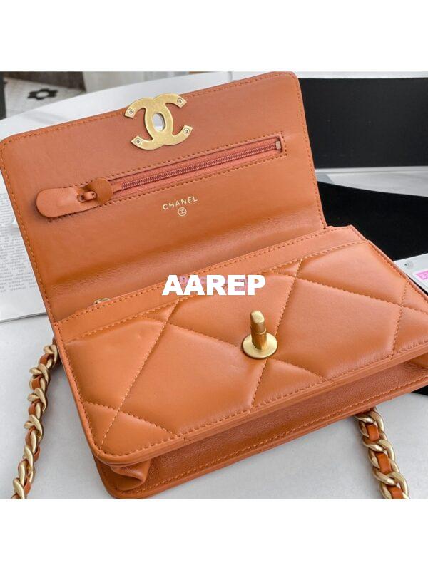 Replica Chanel 19 Wallet On Chain WOC AP0957 Orange Gold hardware 8