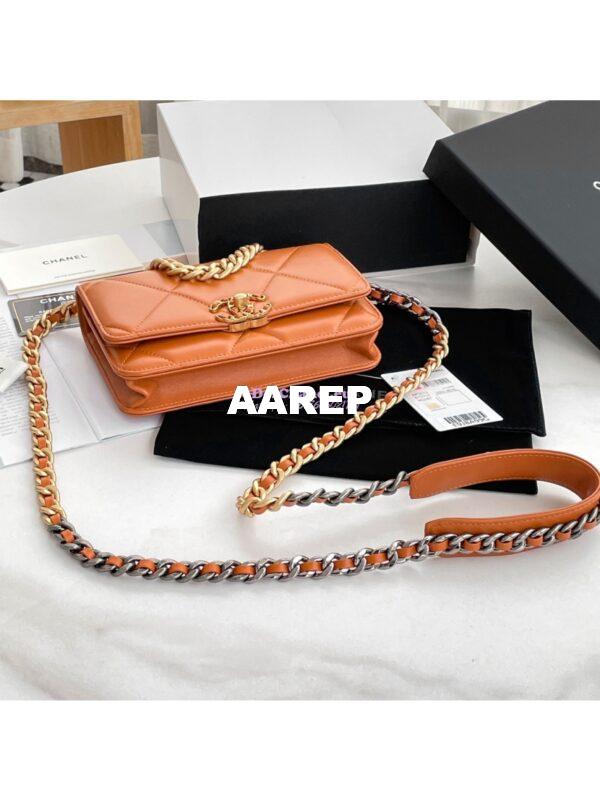Replica Chanel 19 Wallet On Chain WOC AP0957 Orange Gold hardware 11