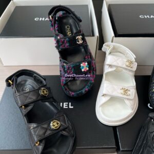 Replica Chanel Luxe CC Button Caviar Sandals G35927 Black