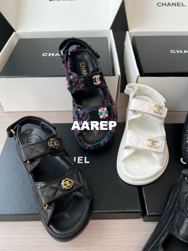 Replica Chanel Luxe CC Button Caviar Sandals G35927 Black