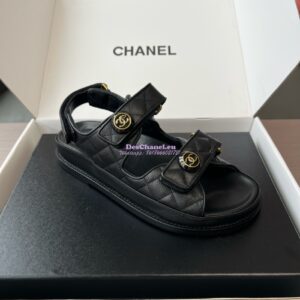 Replica Chanel Luxe CC Button Caviar Sandals G35927 Black 2