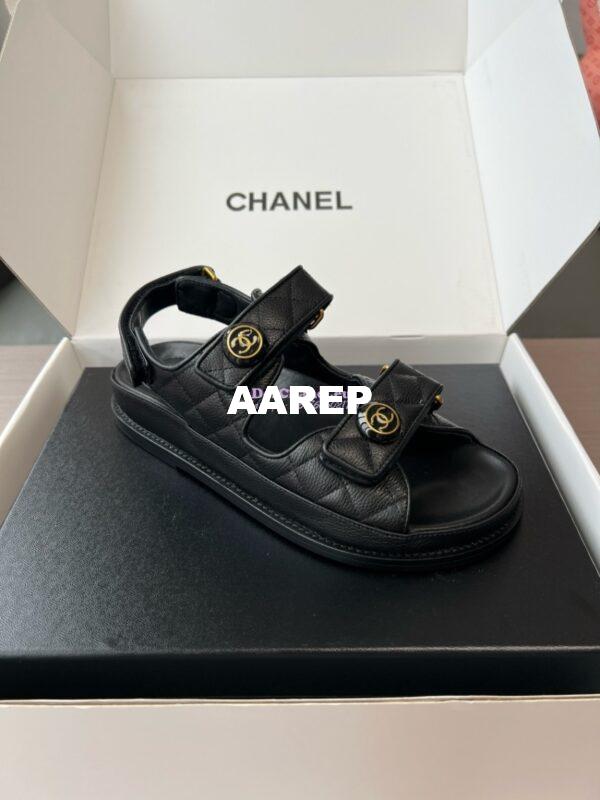 Replica Chanel Luxe CC Button Caviar Sandals G35927 Black 2