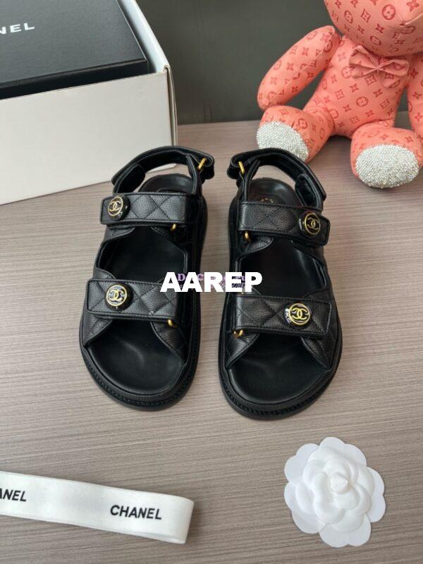 Replica Chanel Luxe CC Button Caviar Sandals G35927 Black 3