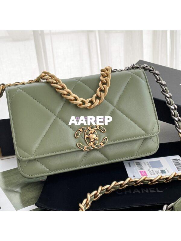 Replica Chanel 19 Wallet On Chain WOC AP0957 Matcha Gold hardware 4
