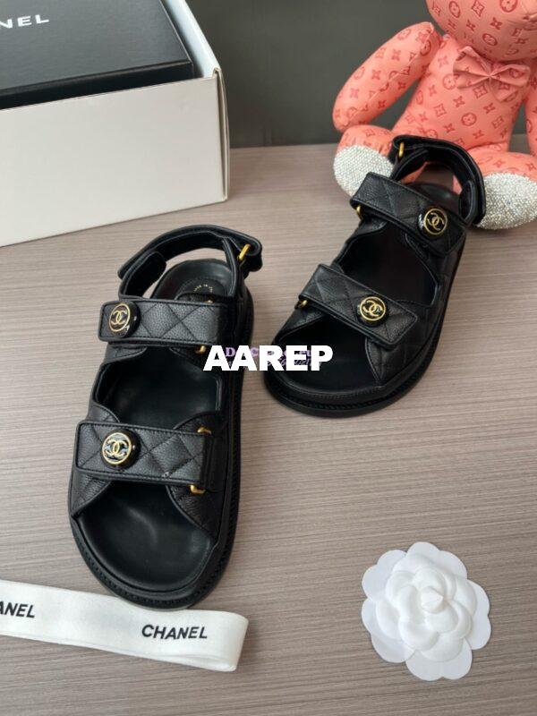 Replica Chanel Luxe CC Button Caviar Sandals G35927 Black 4