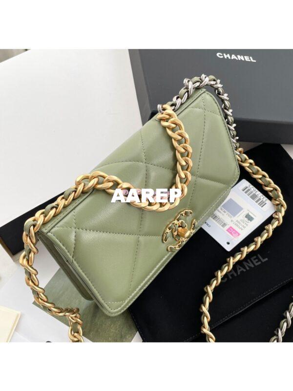 Replica Chanel 19 Wallet On Chain WOC AP0957 Matcha Gold hardware 5