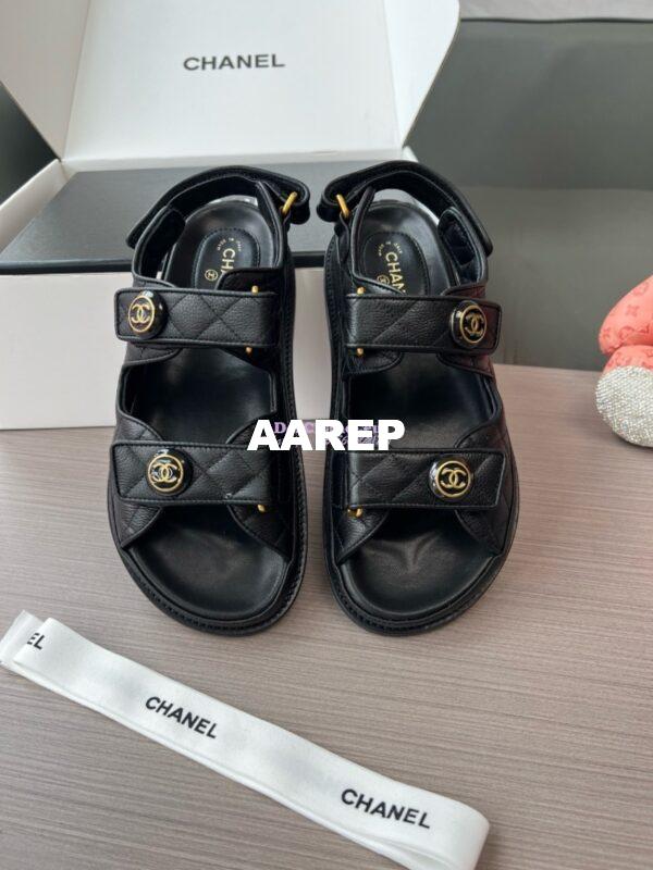 Replica Chanel Luxe CC Button Caviar Sandals G35927 Black 5