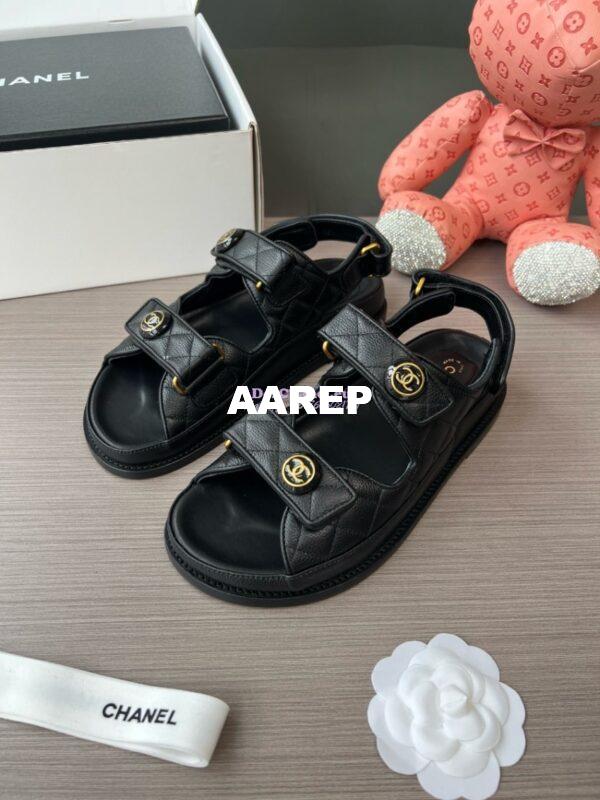 Replica Chanel Luxe CC Button Caviar Sandals G35927 Black 6
