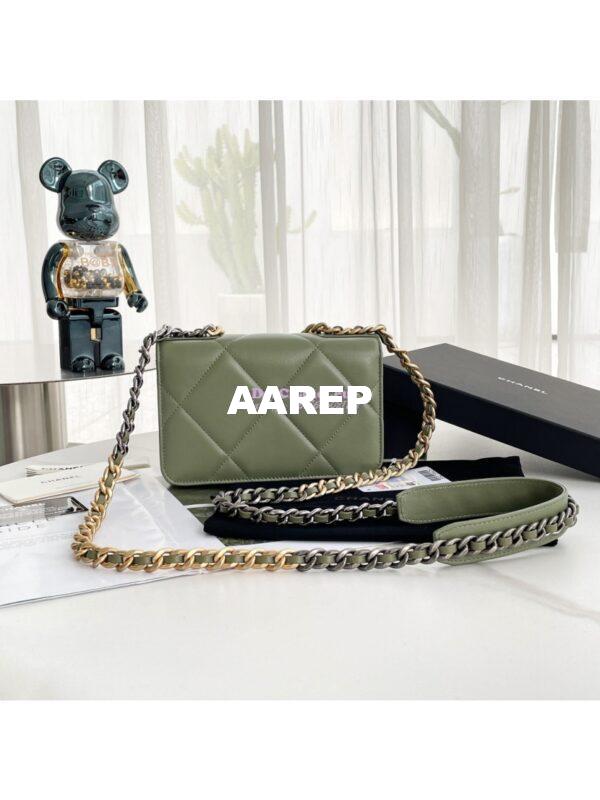 Replica Chanel 19 Wallet On Chain WOC AP0957 Matcha Gold hardware 7