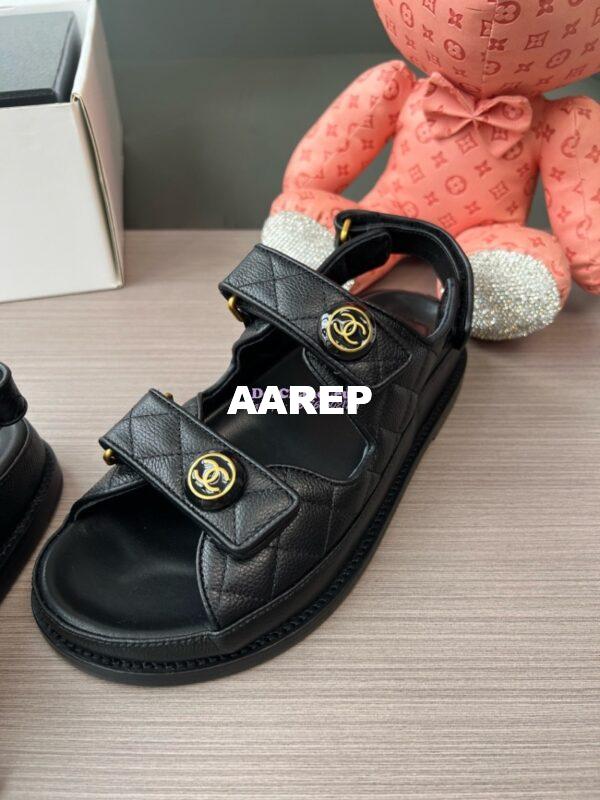 Replica Chanel Luxe CC Button Caviar Sandals G35927 Black 7