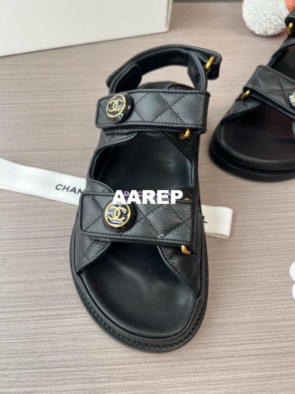 Replica Chanel Luxe CC Button Caviar Sandals G35927 Black 8