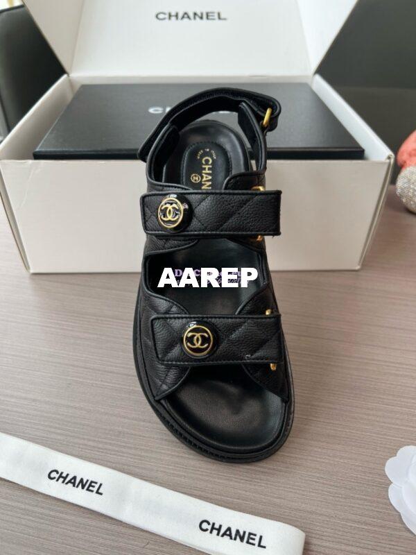 Replica Chanel Luxe CC Button Caviar Sandals G35927 Black 9