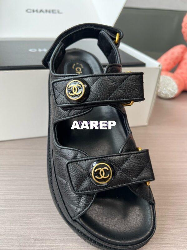 Replica Chanel Luxe CC Button Caviar Sandals G35927 Black 10