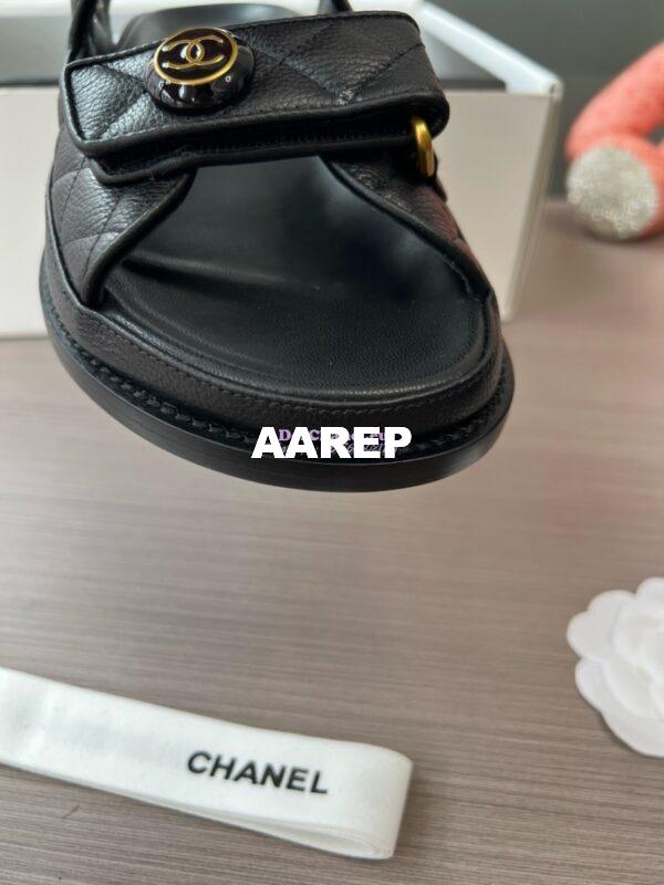 Replica Chanel Luxe CC Button Caviar Sandals G35927 Black 11