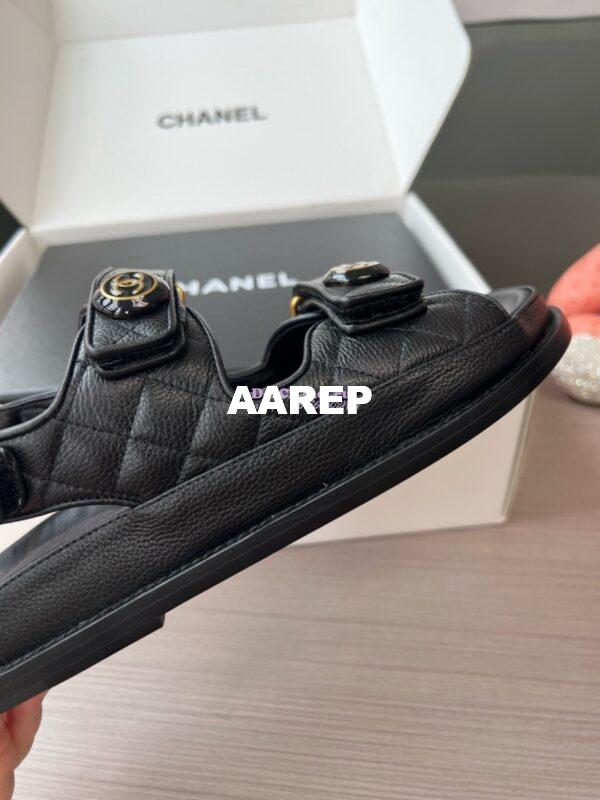 Replica Chanel Luxe CC Button Caviar Sandals G35927 Black 12
