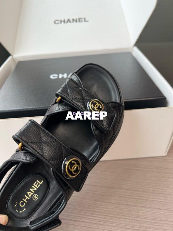 Replica Chanel Luxe CC Button Caviar Sandals G35927 Black 13