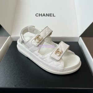 Replica Chanel Luxe CC Caviar Sandals G35927 White
