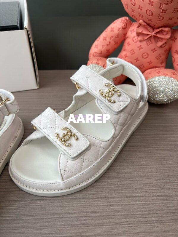Replica Chanel Luxe CC Caviar Sandals G35927 White 5