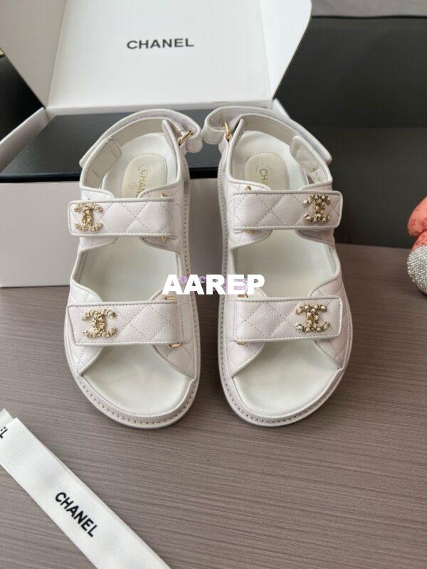 Replica Chanel Luxe CC Caviar Sandals G35927 White 8