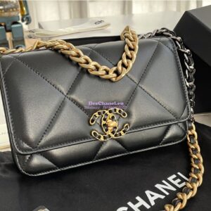 Replica Chanel 19 Wallet On Chain WOC AP0957 Black Gold hardware 2