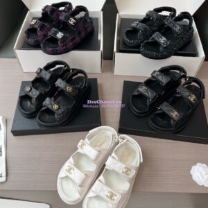 Replica Chanel Luxe CC Caviar Sandals G35927 Black