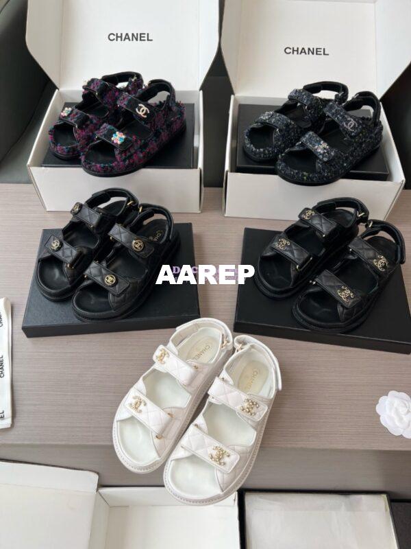 Replica Chanel Luxe CC Caviar Sandals G35927 Black