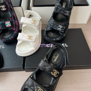 Replica Chanel Luxe CC Caviar Sandals G35927 Black 2