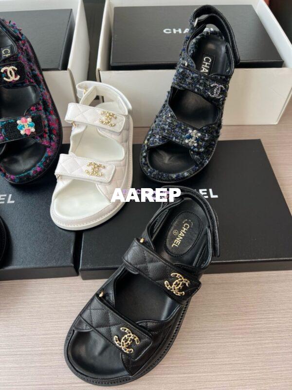 Replica Chanel Luxe CC Caviar Sandals G35927 Black 2