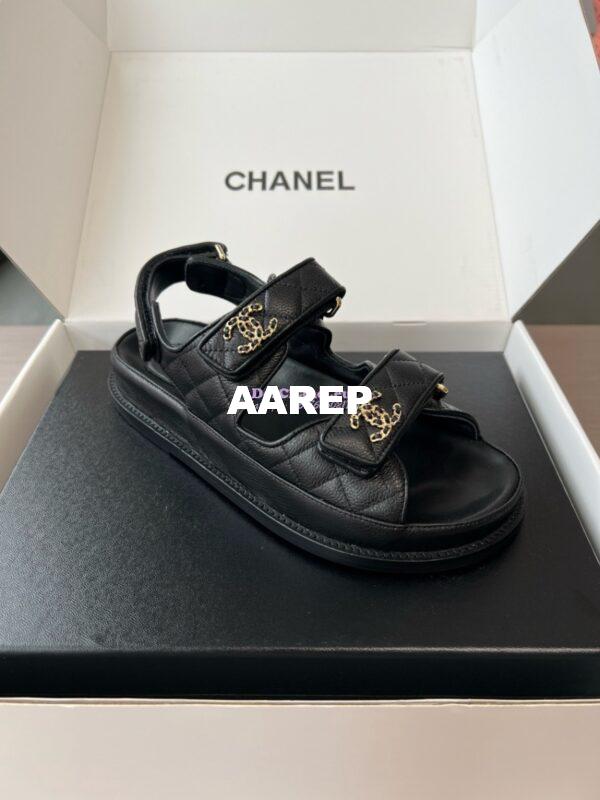 Replica Chanel Luxe CC Caviar Sandals G35927 Black 3