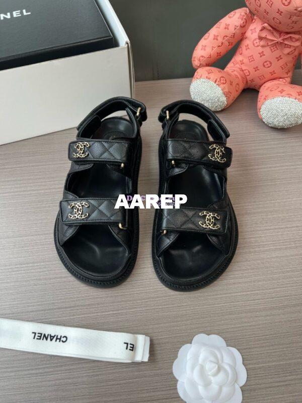 Replica Chanel Luxe CC Caviar Sandals G35927 Black 4