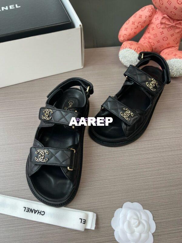 Replica Chanel Luxe CC Caviar Sandals G35927 Black 5